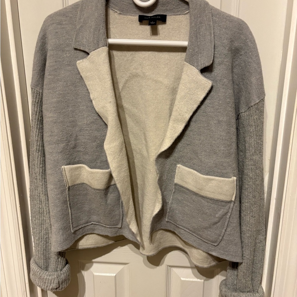 Ann Taylor Gray and Cream Cardigan